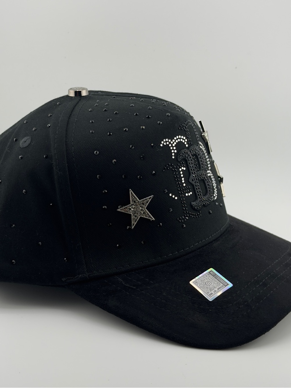 Black Embellished Baseball Cap with Star Accent